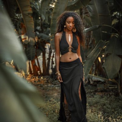 Black Boho Tribal Skirt Embroidered Ceremonial Bohemian Goddess